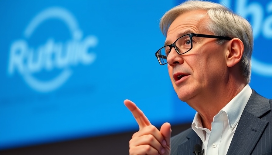 Middle-aged man at conference discussing Claude AI.