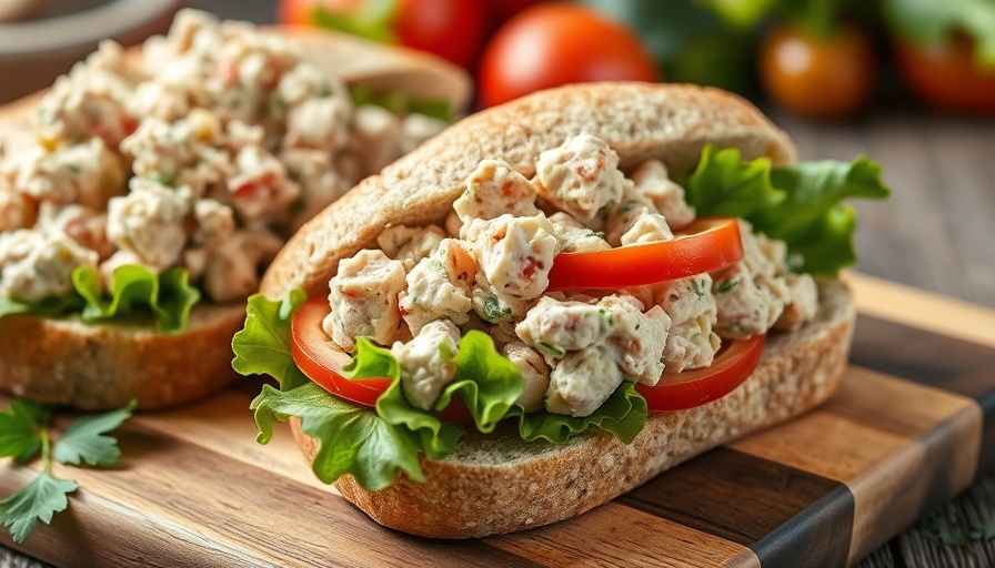 Tuna salad sandwich with lettuce and tomato.