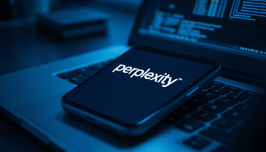 Perplexity AI logo on smartphone over laptop keyboard.