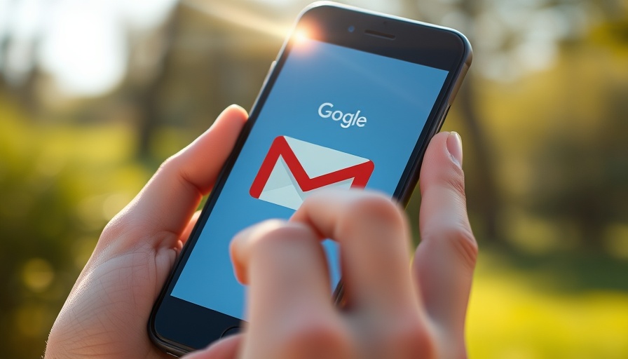 Person using Gmail on smartphone in a sunny setting.