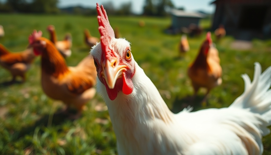 Close-up of a curious chicken on a farm for raising chickens for beginners.