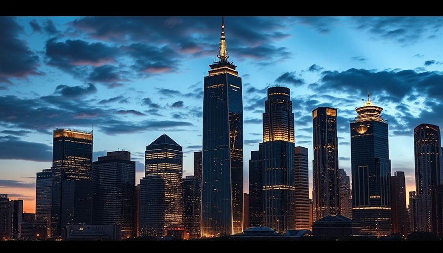 Manhattan luxury real estate market at dusk with towering skyscrapers.