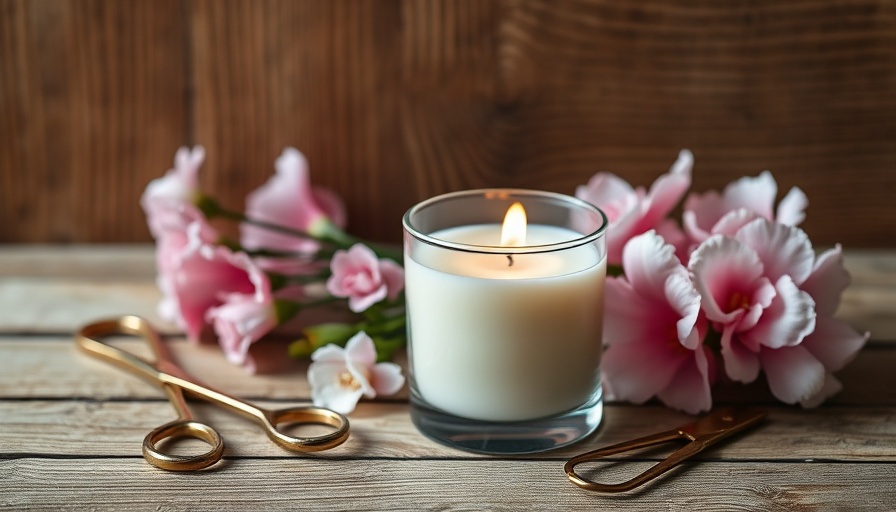 Spring candle scents with pink carnations on wood.