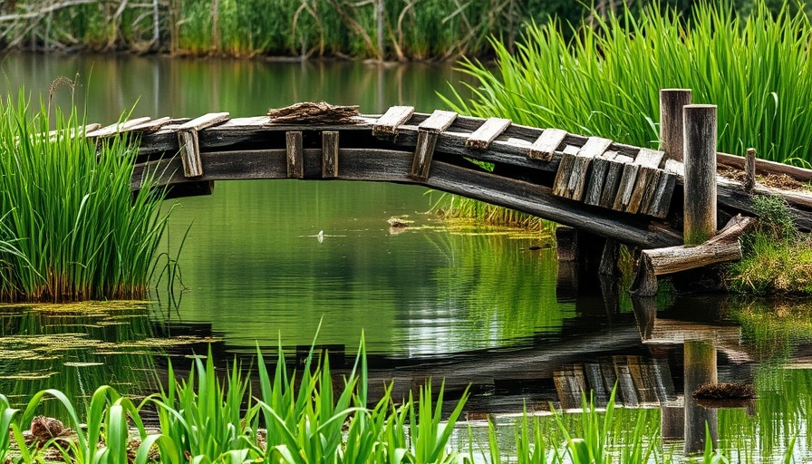 Rustic wooden bridge over water, serene environment, MLSs Sell Remine.