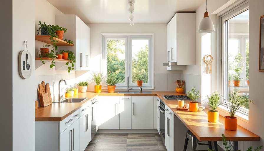 Modern kitchenette with wooden countertops and plants
