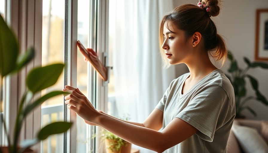 Woman cleaning window during spring cleaning at home.