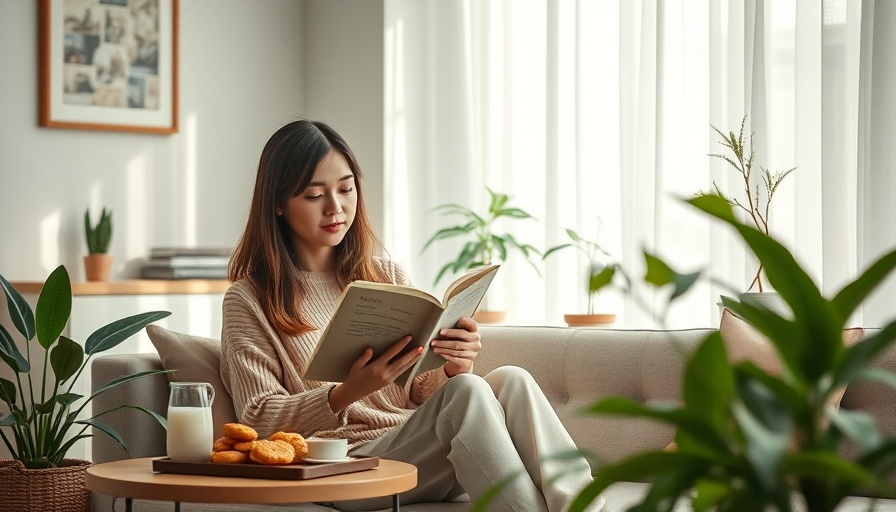 Rainy Day Activities at Home: woman reading and enjoying tea indoors.