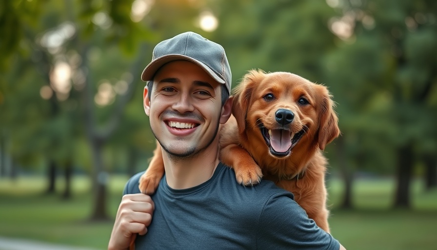 Fostering a dog for the first time, young man with happy dog in park.