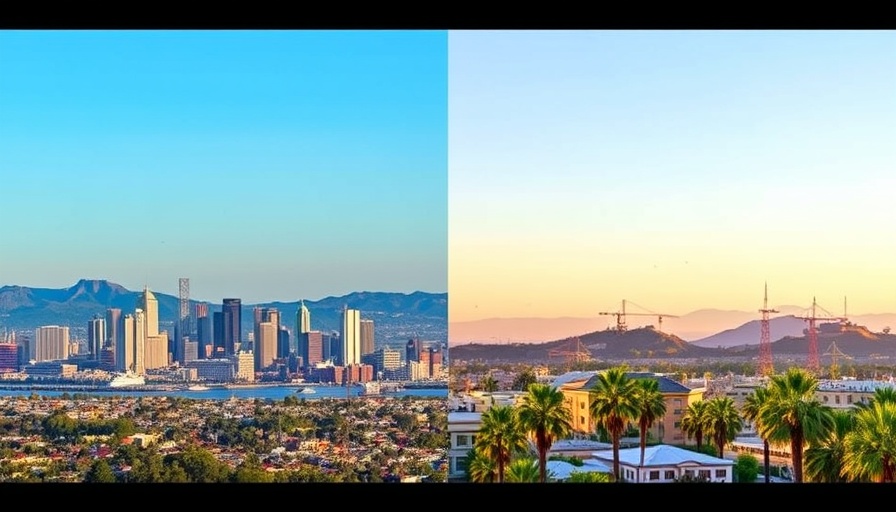 Los Angeles vs San Diego real estate skyline comparison with cityscapes.