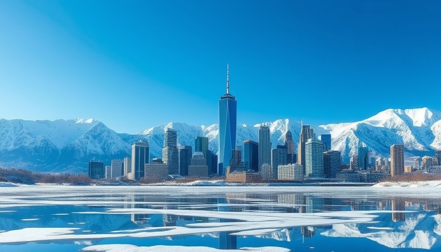 Winter cityscape with mountains, one of the coldest states in the U.S.