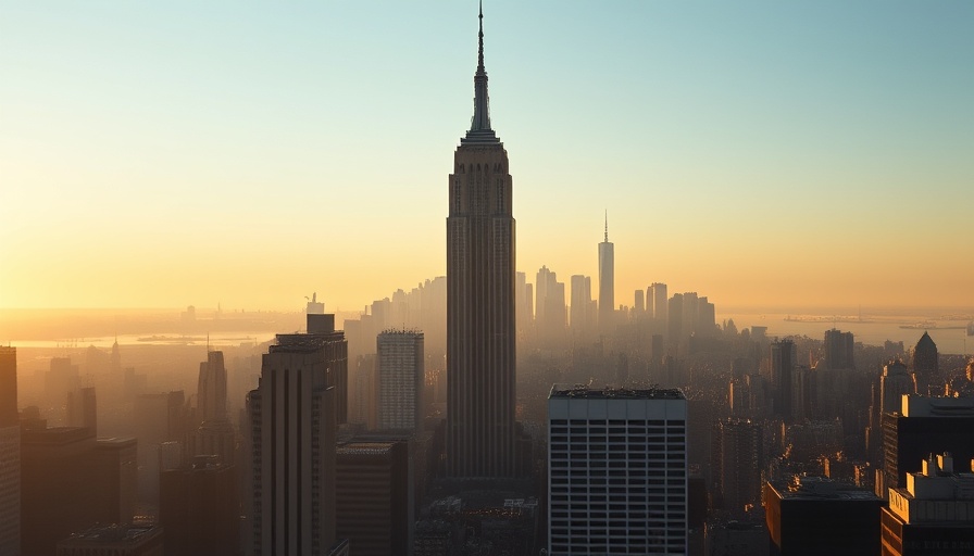 New York City skyline with Empire State Building at sunrise.