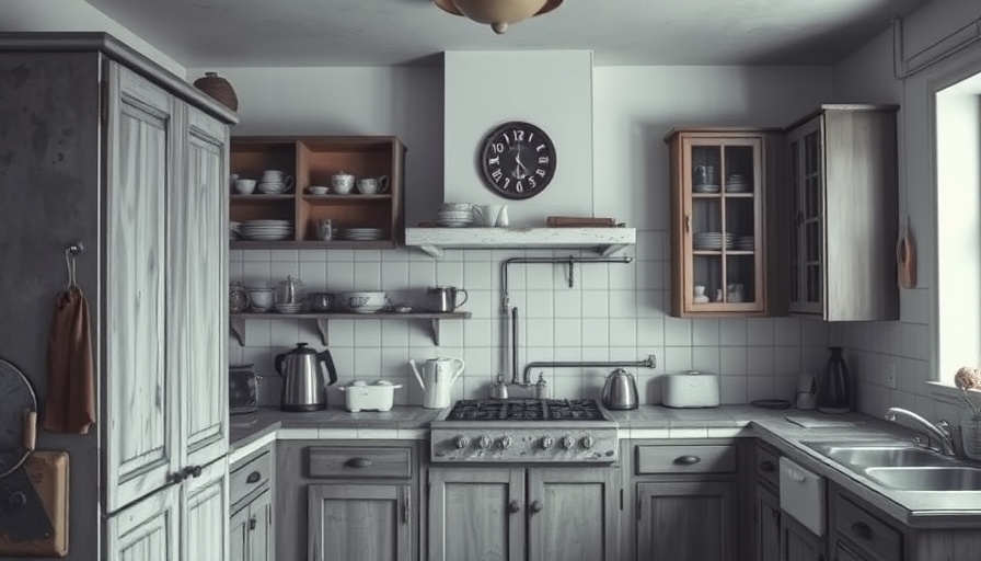 Vintage kitchen with old cabinets in a rustic setting.