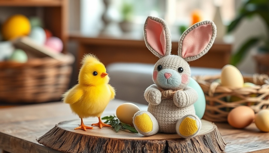 Easter crafts for kids: Cute chick and bunny on rustic surface.