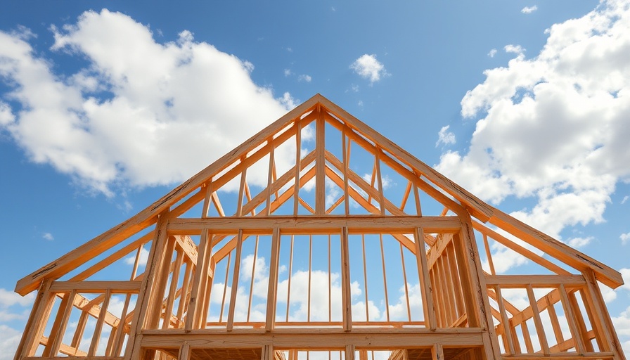 Wooden house frame under blue sky, new home sales March 2025