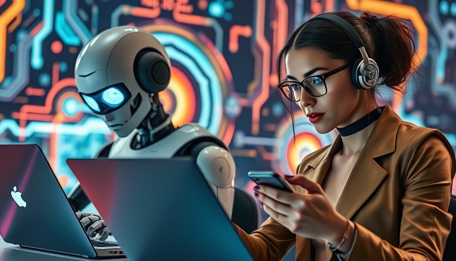 Futuristic scene with robots and woman, illustrating tech in real estate.
