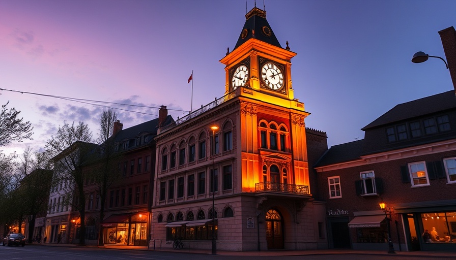 Historic clock tower building at dusk in affordable North Carolina city.