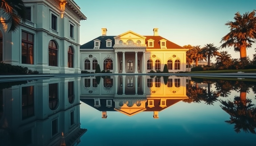 Elegant mansion exterior with pool at sunset, Compass Family Office.