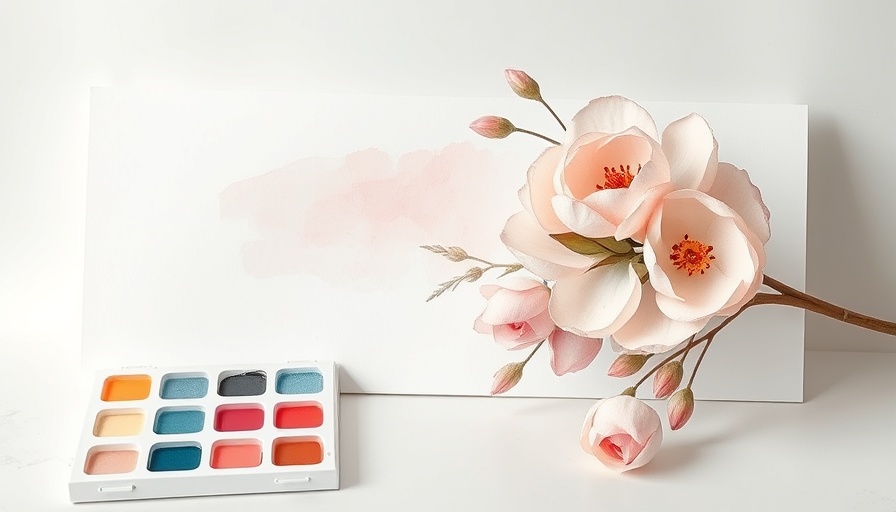 Spring color palettes with watercolor and florals on table.