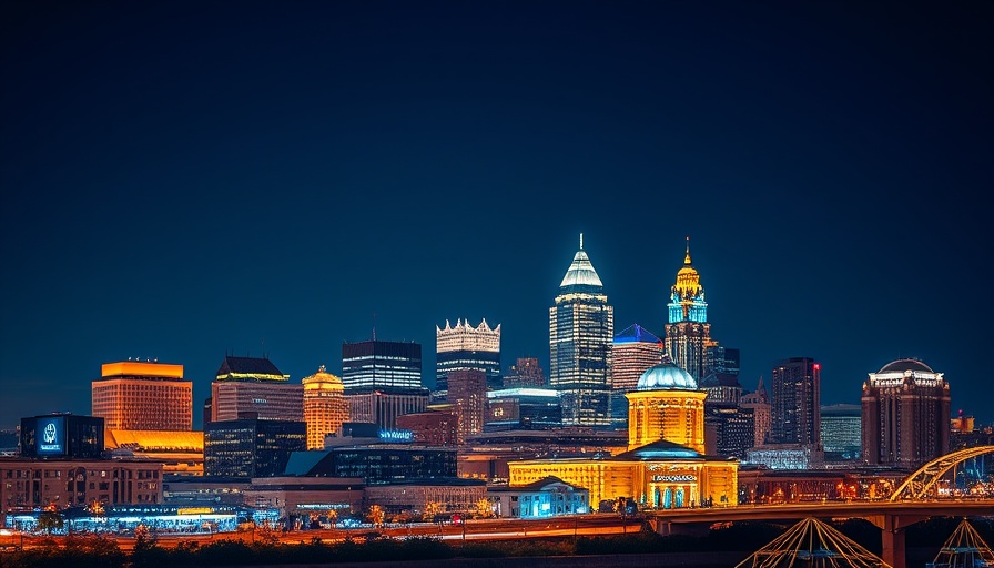 Vibrant Cincinnati skyline at night, illuminated cityscape.