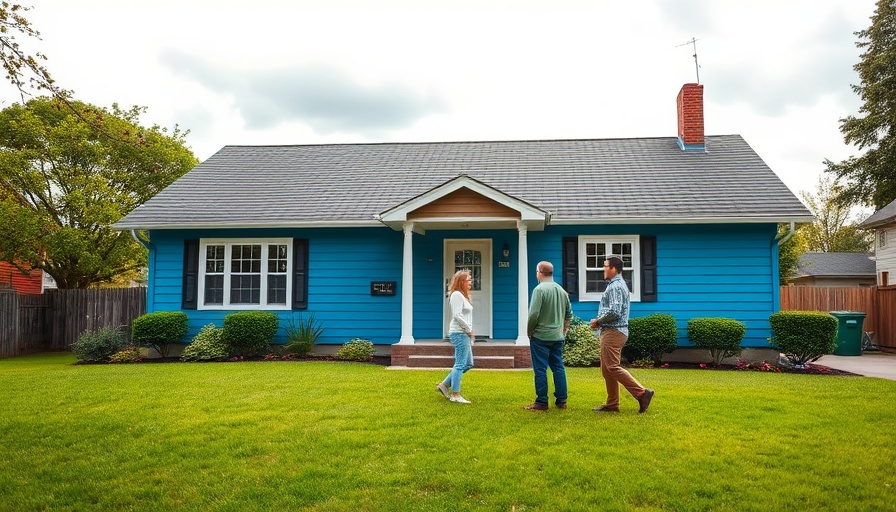 Suburban home for sale after inspection with people discussing fixes.