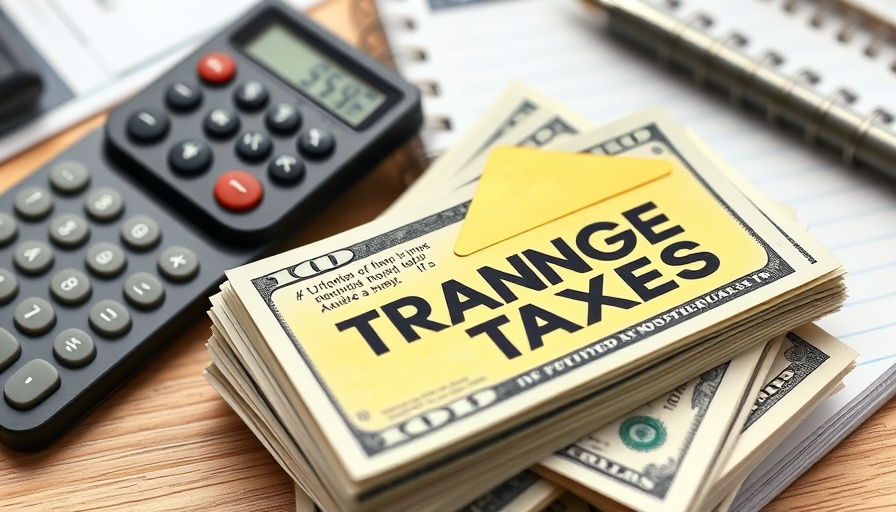 Close-up of transfer taxes label on money with calculator.