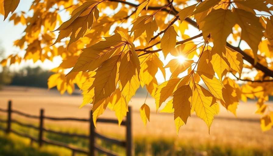 Golden autumn leaves with sunlit rural Lexington KY setting.