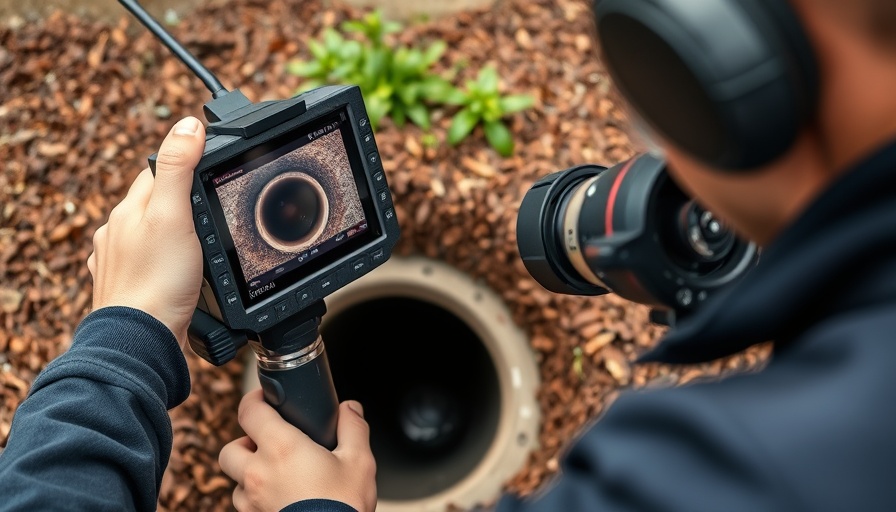 Close-up of sewer scope inspection showing live footage on monitor.