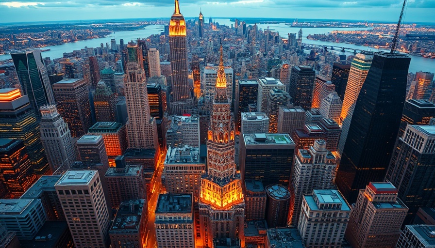 Aerial view of New York City skyscrapers showcasing urban luxury in 2025.
