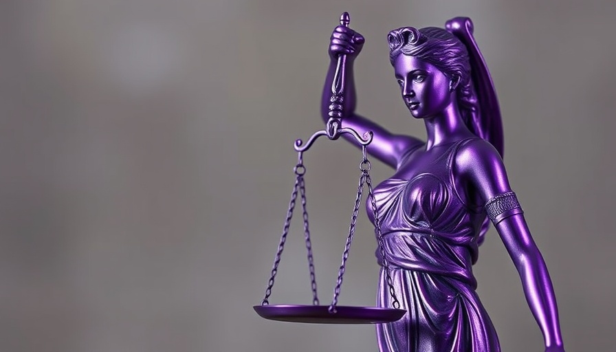 Purple Lady Justice statue symbolizing fairness in Compass antitrust case NWMLS.