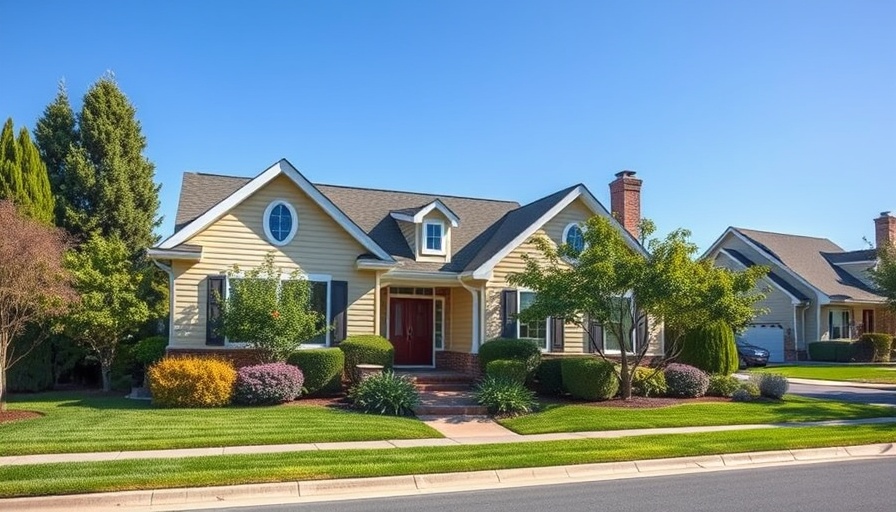 Charming suburban home with manicured lawn, preforeclosure homes aspect.