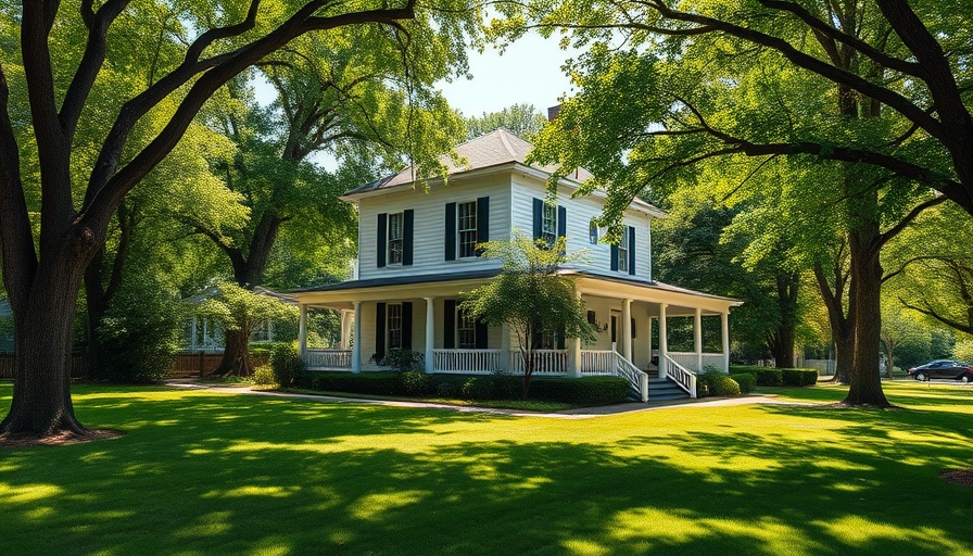 Classic white house with lush trees and lawn, contemplating if should I sell my house and rent when I retire.