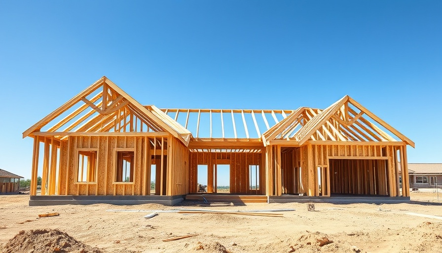 Partially built wooden frame home on construction site.