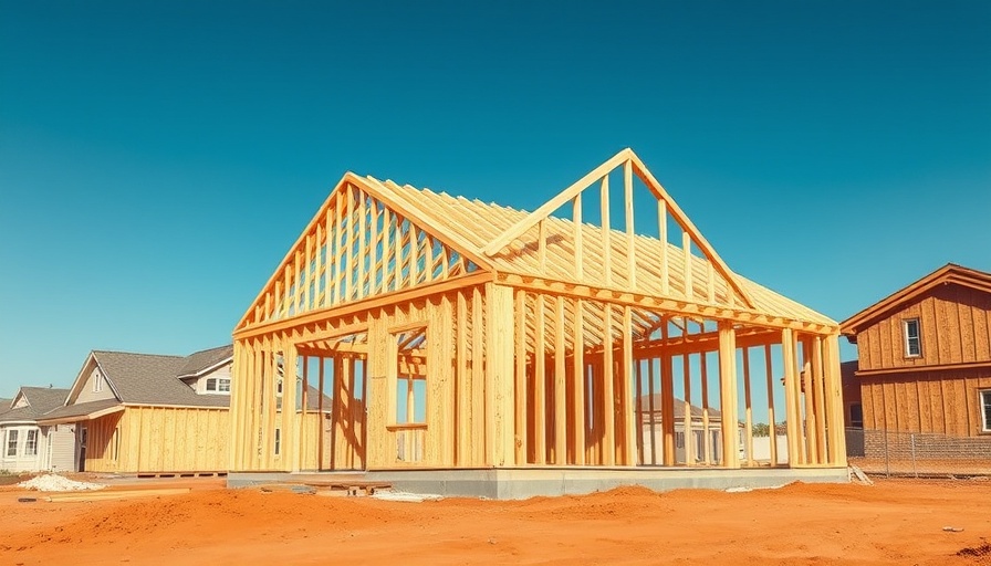 New home construction site under blue sky in July 2025.