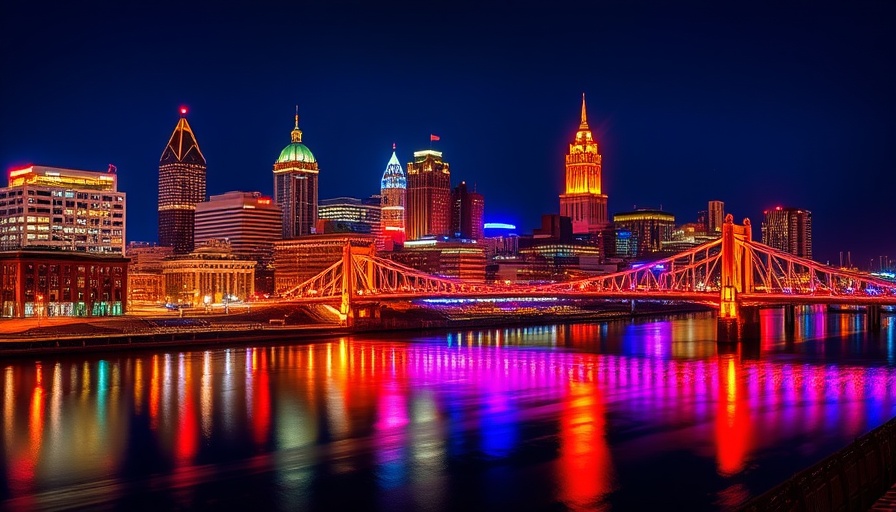 Cincinnati skyline with colorful reflections, showcasing new home listings.