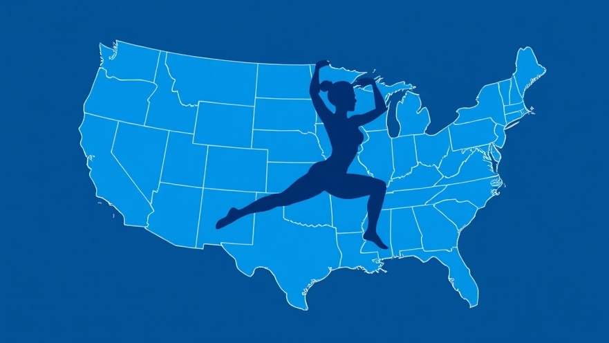 Text-based USA map illustration highlighting cities in blue.