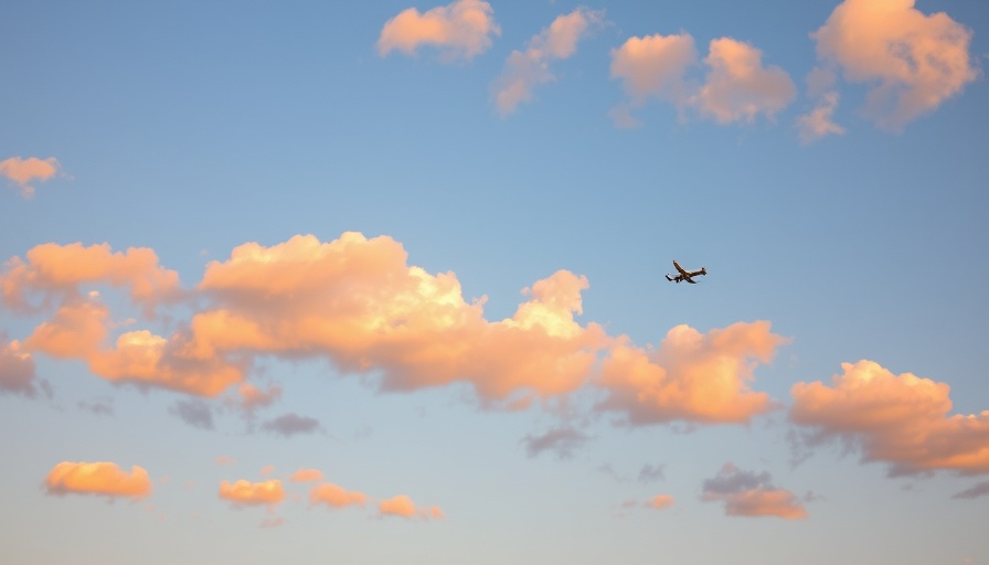 Tranquil evening sky with airplane and clouds for wellness and mindfulness.