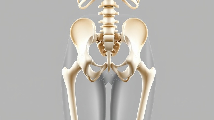 Realistic skeletal image showcasing hip and lower back anatomy to improve hip flexibility.