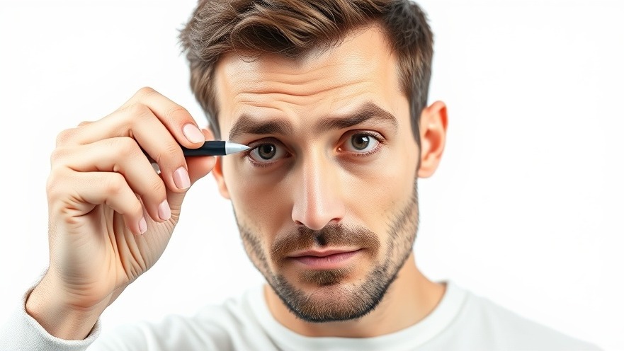 Man demonstrating eye exercises for vision improvement on a white background.