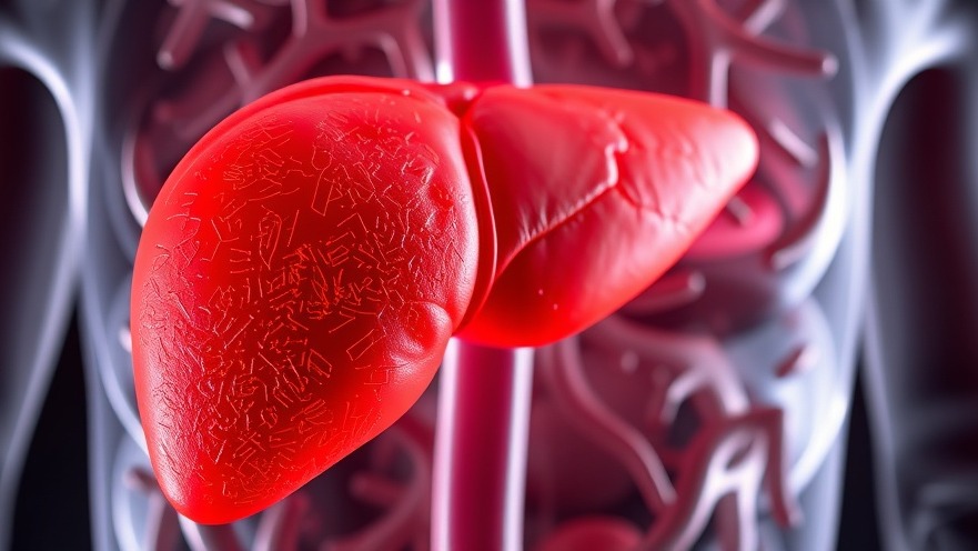 Photorealistic image of a healthy liver amid sugary sodas and energy drinks.