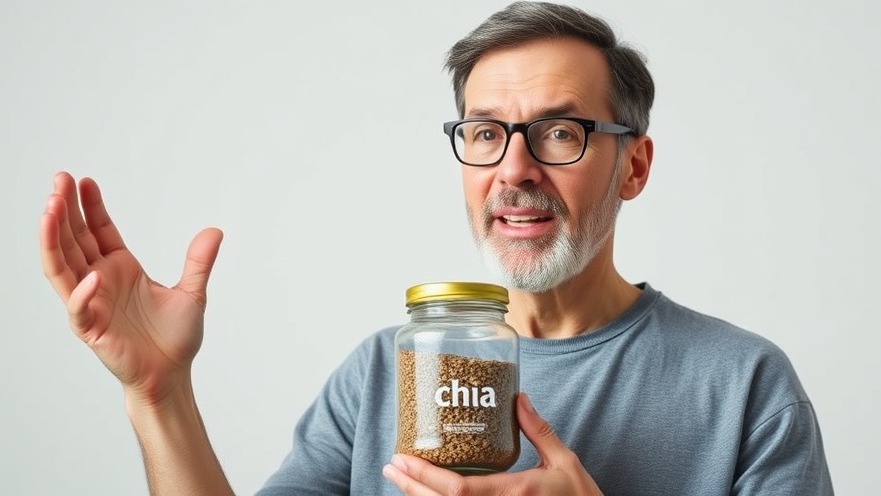 Middle-aged man explaining natural sleep remedies with chia seeds for health benefits.