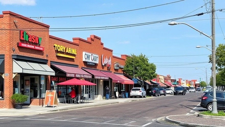 Bustling strip mall showcasing local businesses and Long Island success.