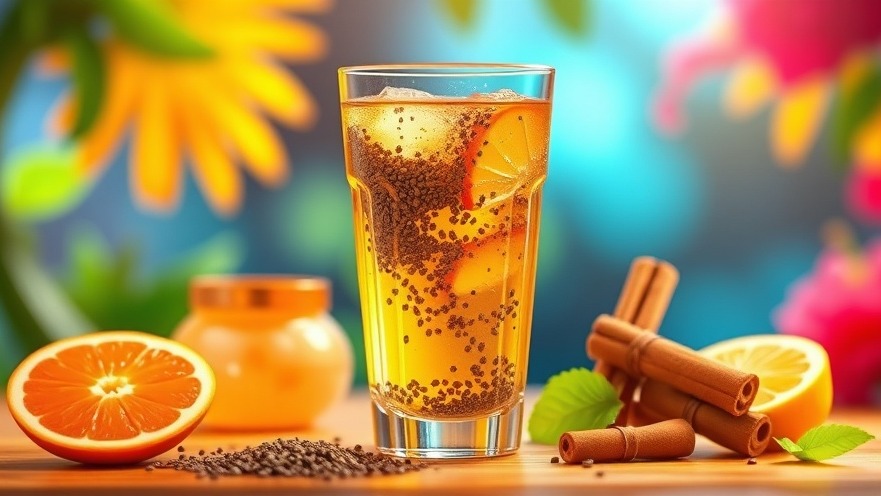 Colorful detox drink with chia seeds, apple cider vinegar, and cinnamon for weight loss tips.