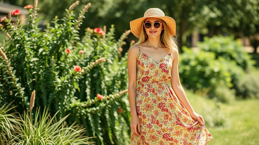 Fashionable woman in a summer dress enjoying the health benefits of collagen outdoors.