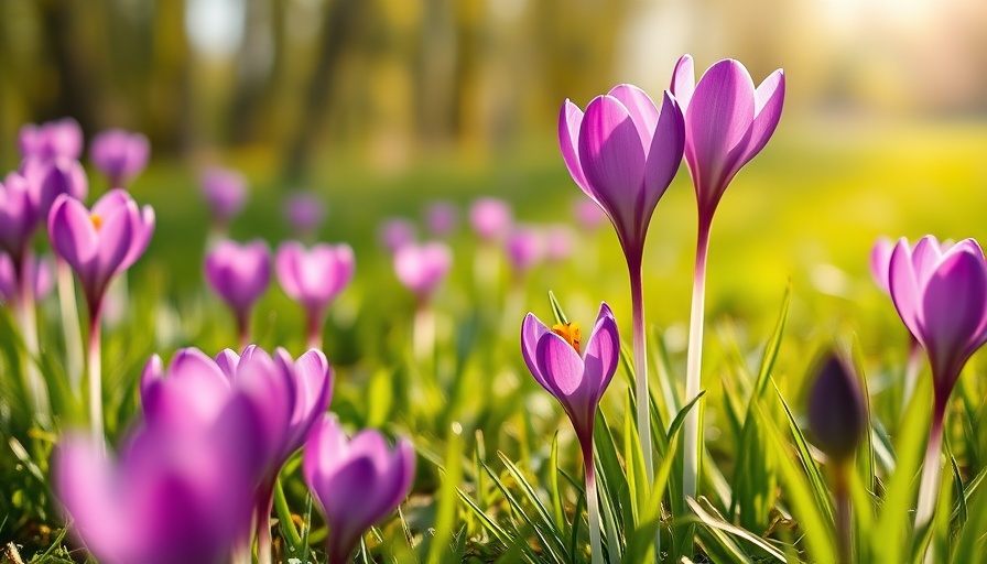 Vibrant purple crocus field during spring equinox