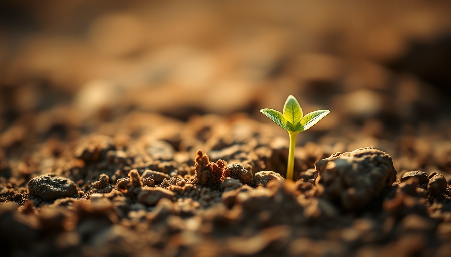 Green seedling emerging from soil in sunlight, a start over moment