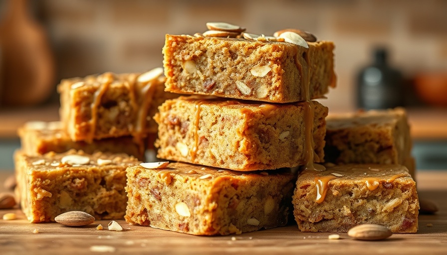 Delicious almond butter blondies stacked, rich texture.