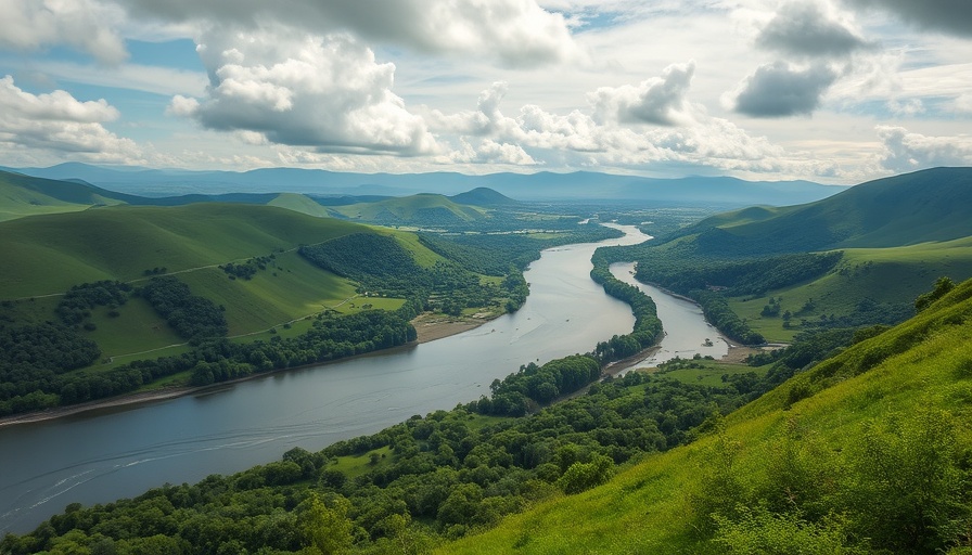 Serene landscape with river and hills helping overcome stress resistance.