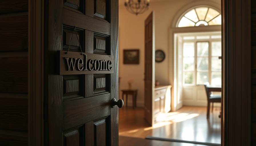Inviting door with welcome sign, hinting at calm interior.