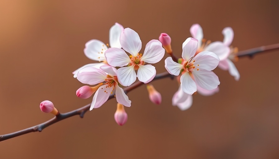 Delicate cherry blossoms on branch symbolizing personal growth and wellness.