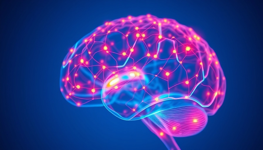 Glowing brain model illustrating blunting an inflammatory pathway slows Alzheimer's effects.